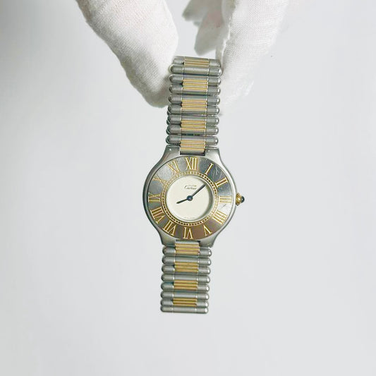 Cartier Must De 21 Cartier Gold & Stainless Steel Round Dial Monogram Logo 31MM Quartz Watch