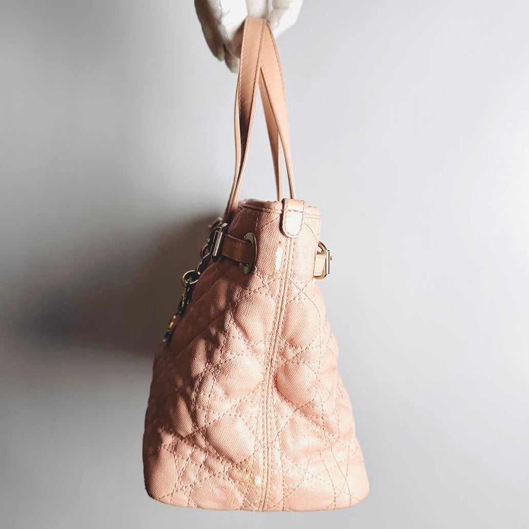Christian Dior CD Lady Dior Blush Powder Pink GHW Cannage Quilted Small Shopper Shoulder Tote Bag