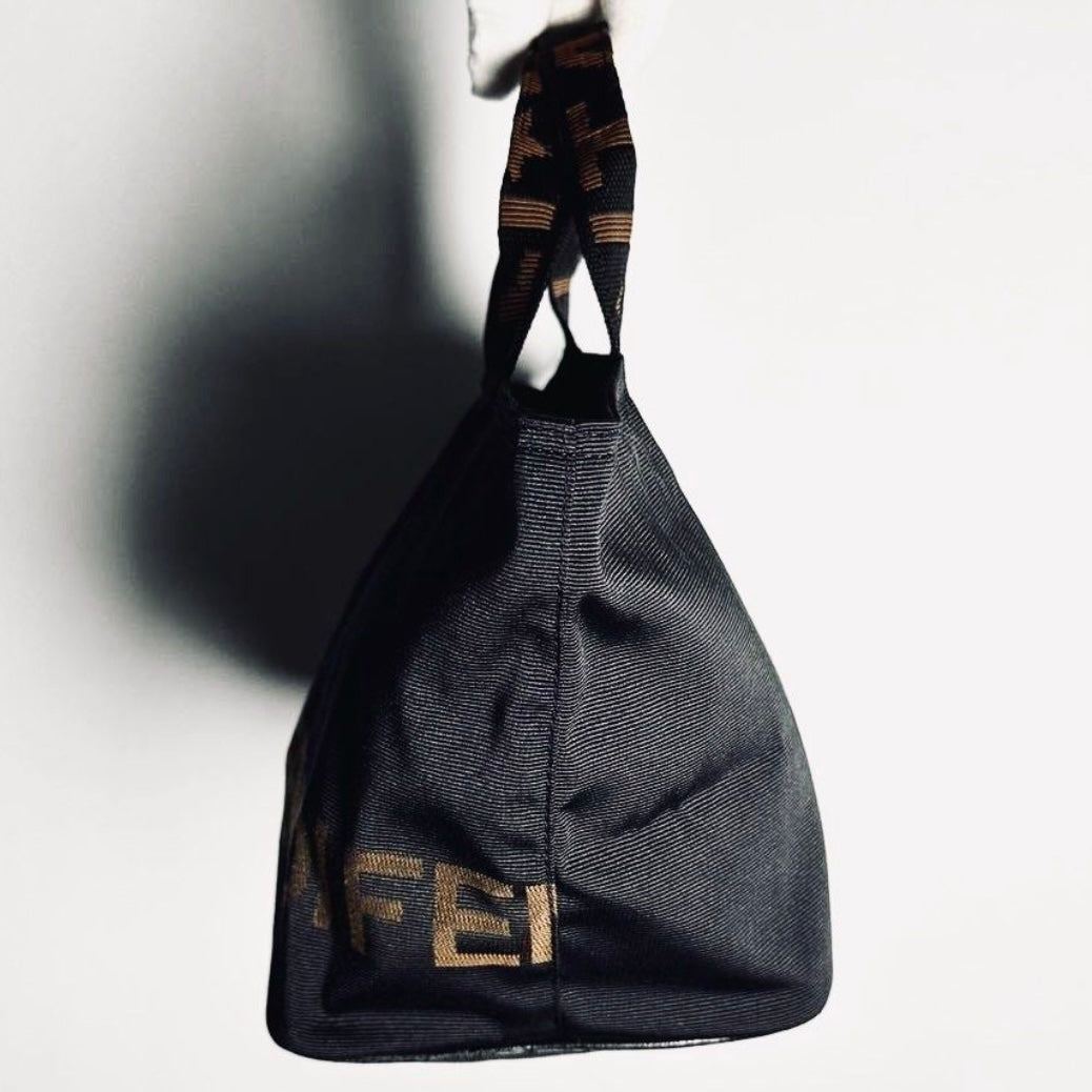 Fendi Black Zucca FF Roma Monogram Logo Bucket Shopper Tote Bag