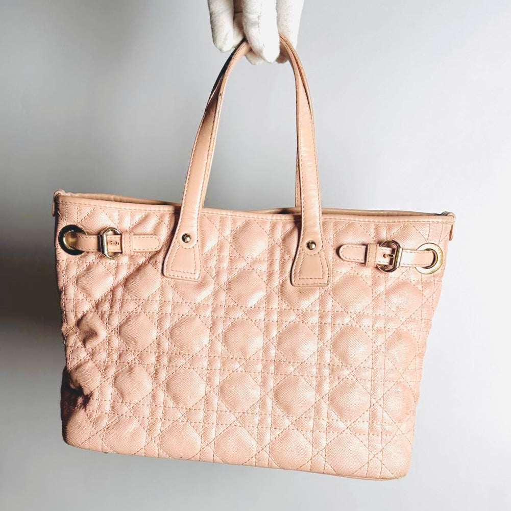 Christian Dior CD Lady Dior Blush Powder Pink GHW Cannage Quilted Small Shopper Shoulder Tote Bag