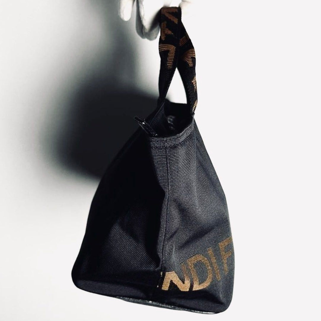 Fendi Black Zucca FF Roma Monogram Logo Bucket Shopper Tote Bag