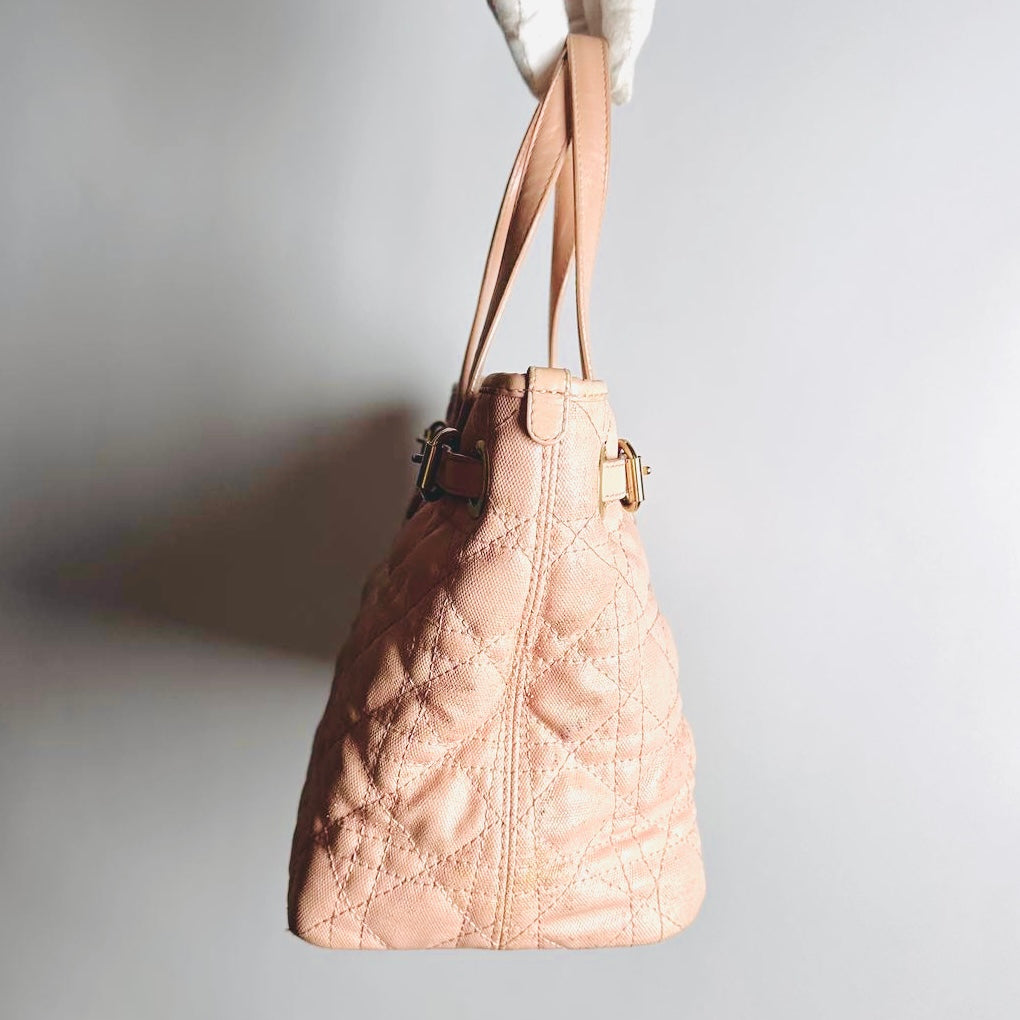 Christian Dior CD Lady Dior Blush Powder Pink GHW Cannage Quilted Small Shopper Shoulder Tote Bag