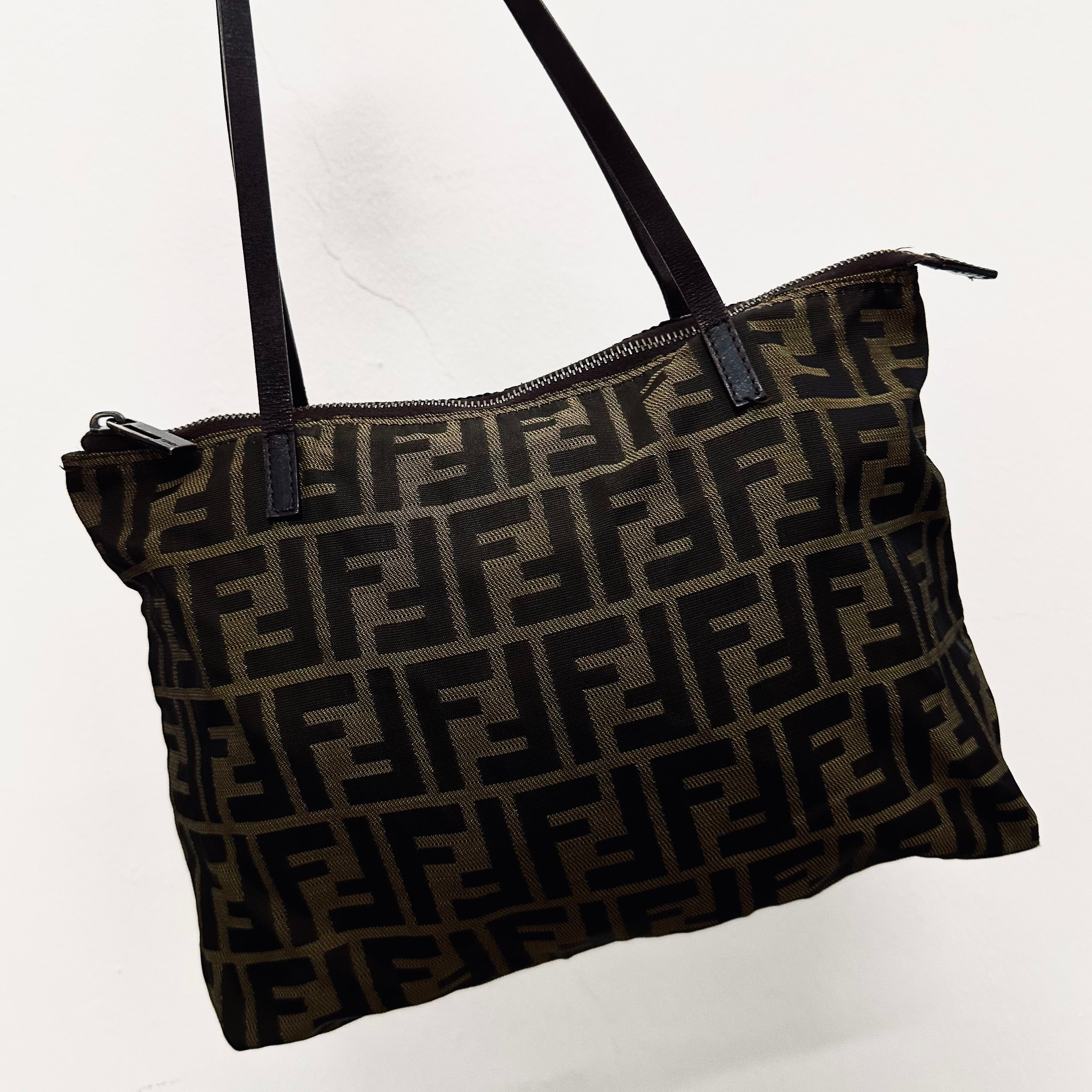 Fendi Brown Zucca FF Monogram Logo Shoulder Shopper Tote Bag