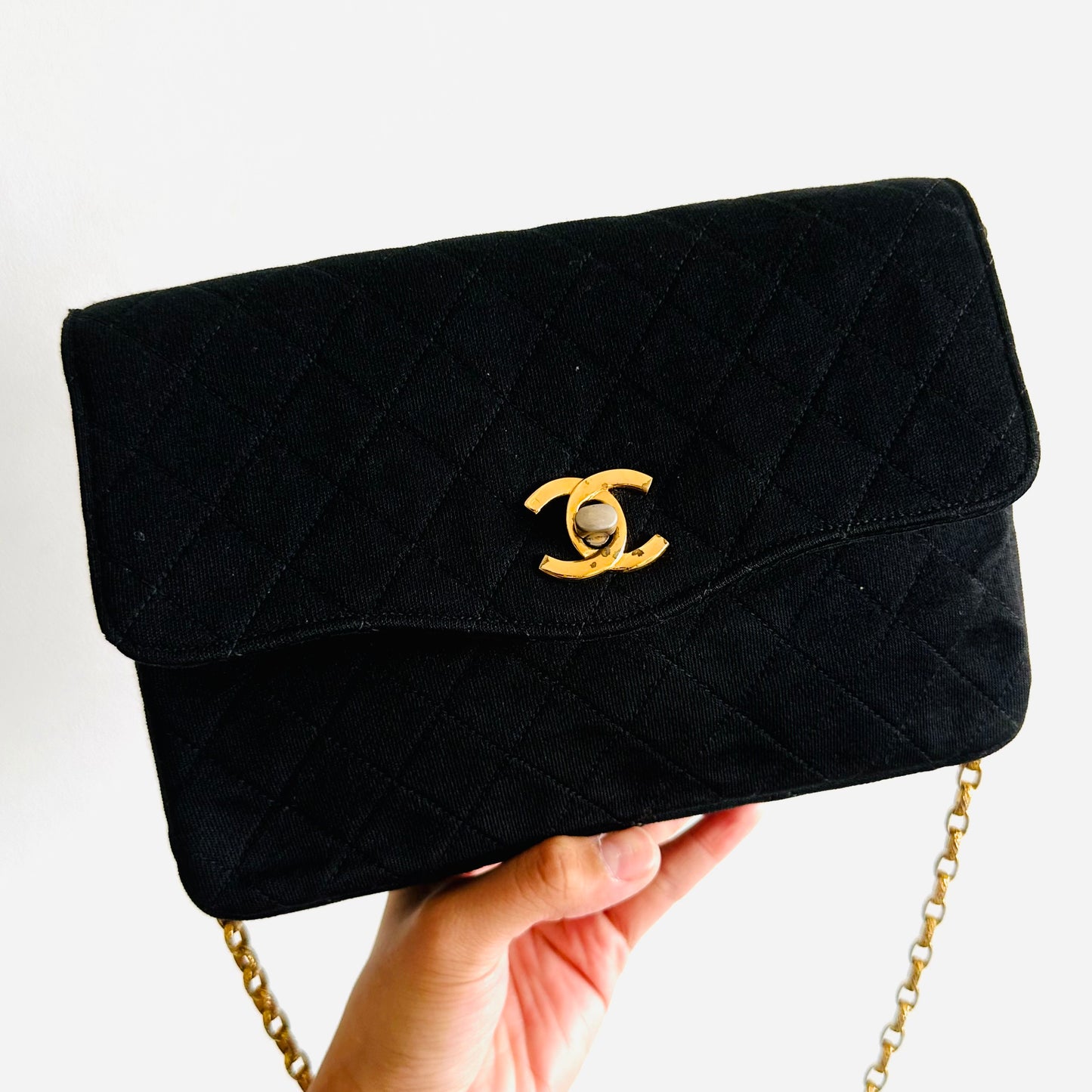 Chanel Black GHW Single Flap SF Quilted Jersey Turnlock CC Monogram Logo Bijoux Mademoiselle Chain Vintage Shoulder Sling Bag Pre Series