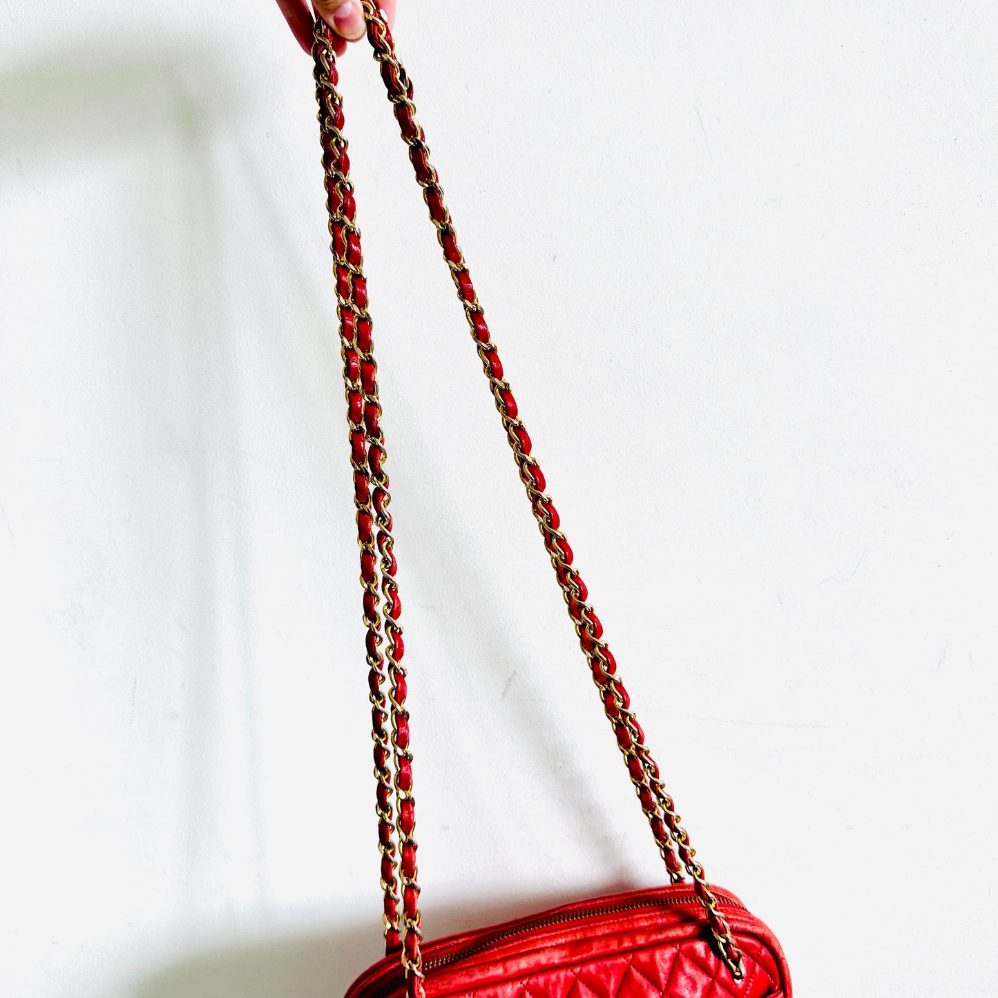 Chanel Cherry Red GHW Giant CC Logo Charm Quilted Lambskin Vintage Shoulder Sling Bag