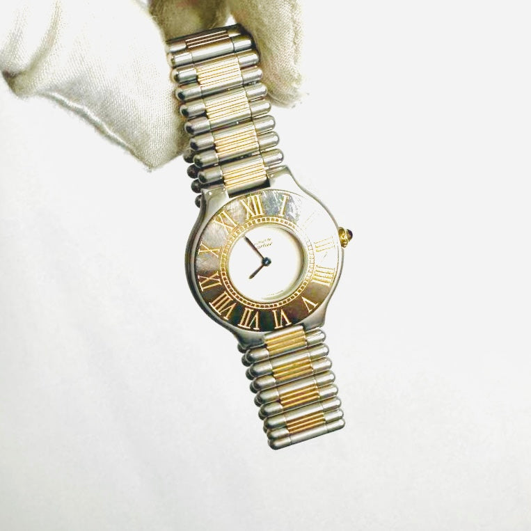 Cartier Must De 21 Cartier Gold & Stainless Steel Round Dial Monogram Logo 31MM Quartz Watch