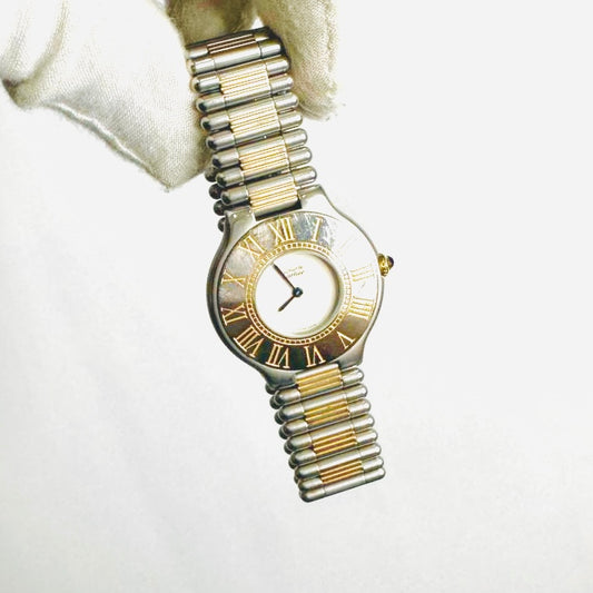 Cartier Must De 21 Cartier Gold & Stainless Steel Round Dial Monogram Logo 31MM Quartz Watch