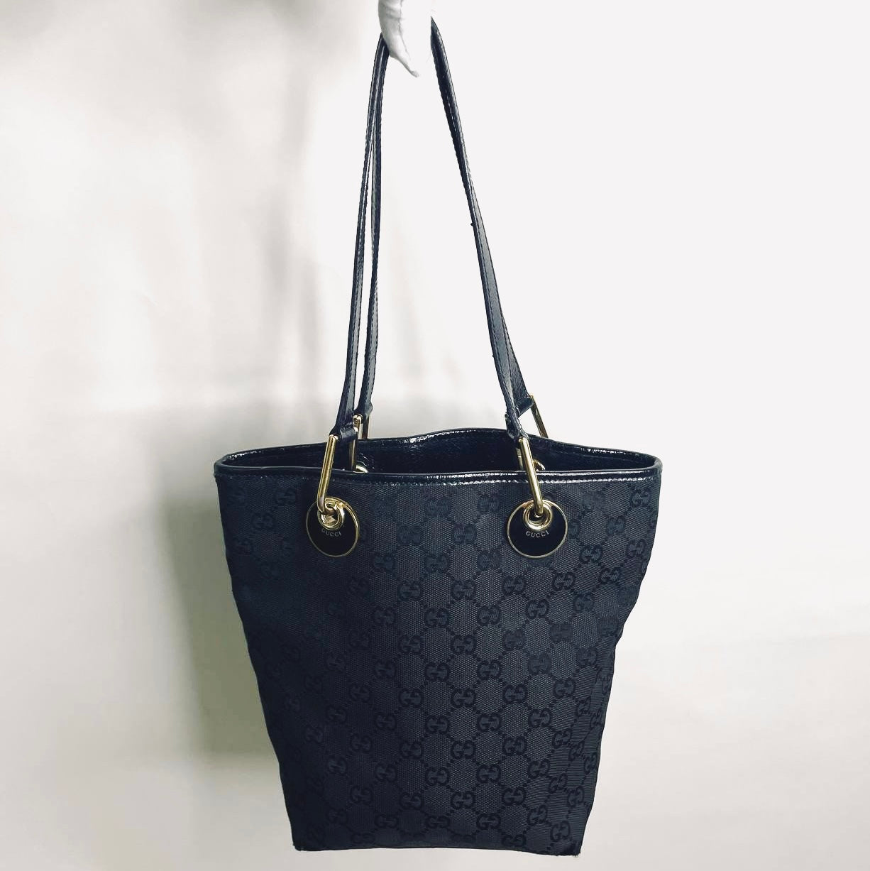 Gucci Black GHW Eclipse GG Monogram Logo Shoulder Shopper Tote Bag