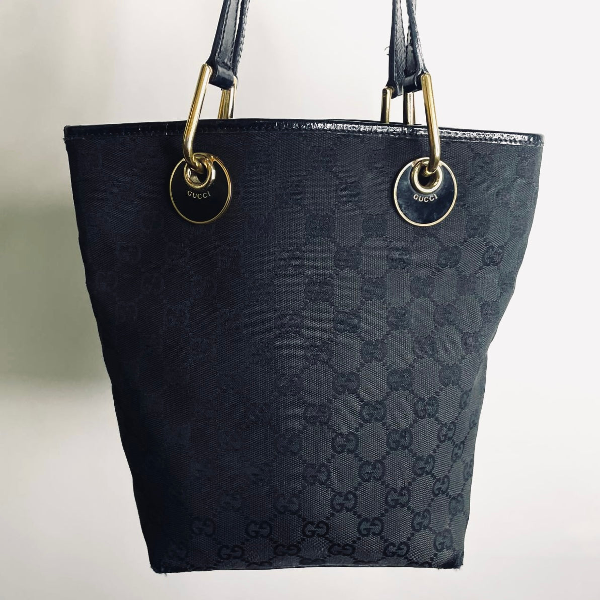 Gucci Black GHW Eclipse GG Monogram Logo Shoulder Shopper Tote Bag
