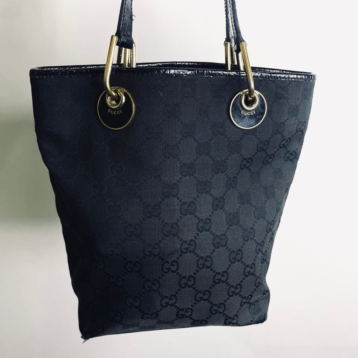 Gucci Black GHW Eclipse GG Monogram Logo Shoulder Shopper Tote Bag