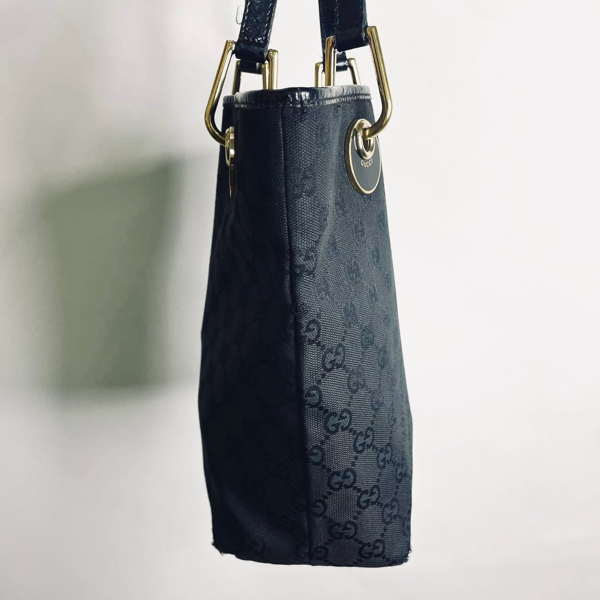 Gucci Black GHW Eclipse GG Monogram Logo Shoulder Shopper Tote Bag