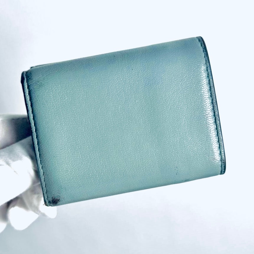 Christian Dior CD Cloud Grey Blue GHW Saddle Lotus Oblique Monogram Logo Flap Compact Trifold Wallet