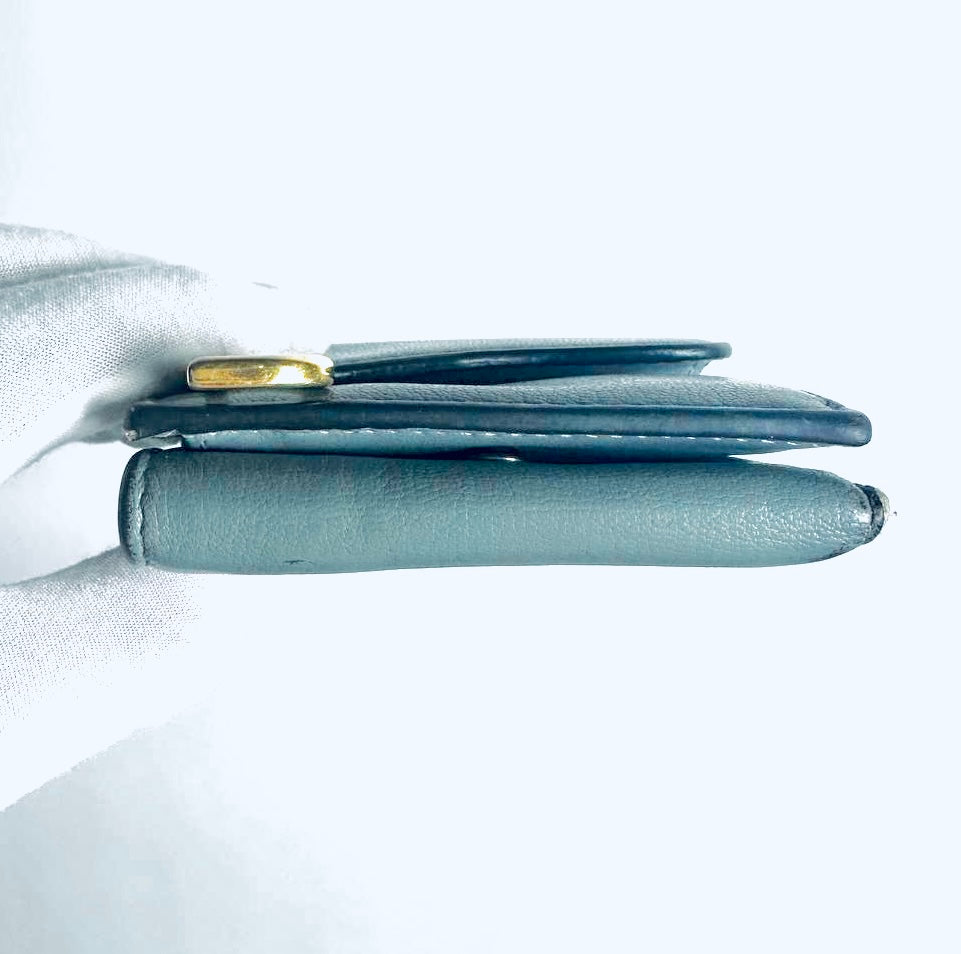 Christian Dior CD Cloud Grey Blue GHW Saddle Lotus Oblique Monogram Logo Flap Compact Trifold Wallet