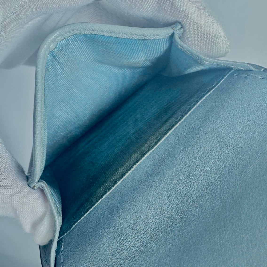 Christian Dior CD Cloud Grey Blue GHW Saddle Lotus Oblique Monogram Logo Flap Compact Trifold Wallet