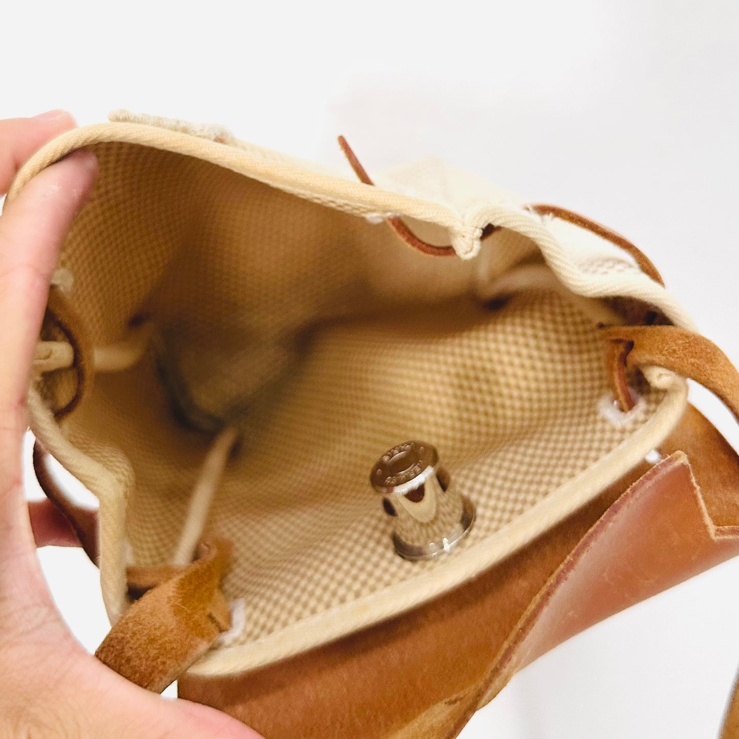 Hermes Beige / Tan Herbag TPM Toile / Leather Mini Flap Shoulder Sling Bag