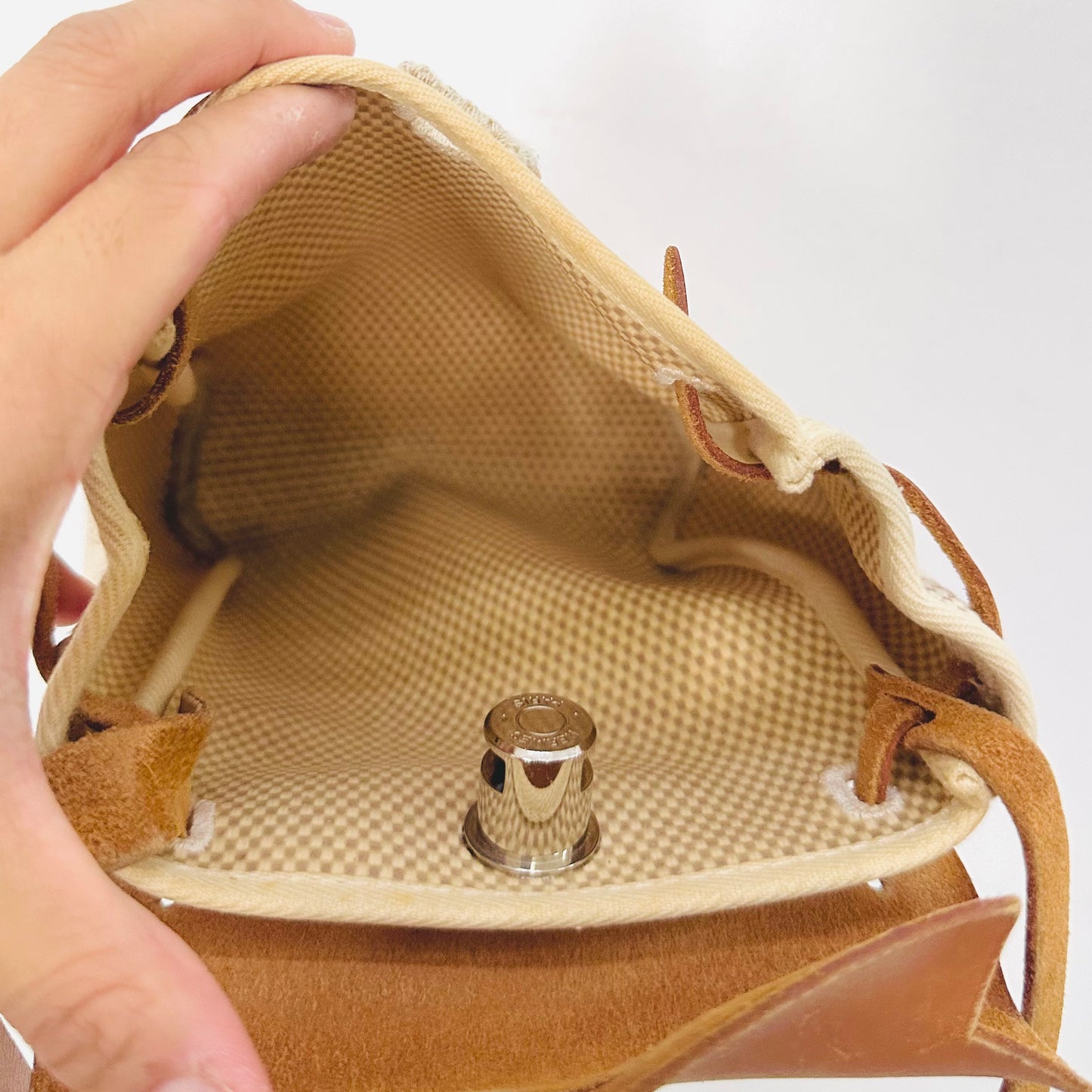 Hermes Beige / Tan Herbag TPM Toile / Leather Mini Flap Shoulder Sling Bag