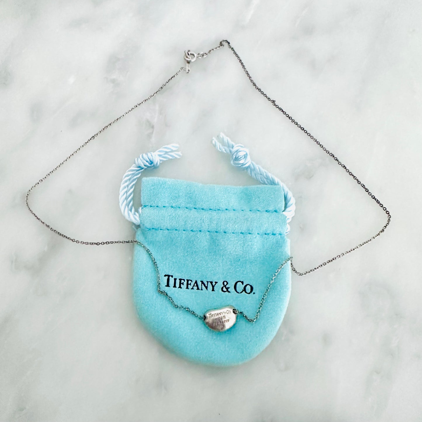 Tiffany & Co T&C Small Bean Pendant Classic 925 Sterling Silver Chain Necklace