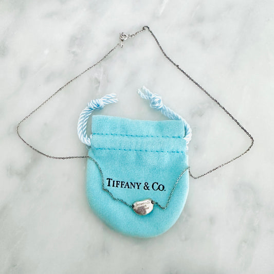 Tiffany & Co T&C Small Bean Pendant Classic 925 Sterling Silver Chain Necklace