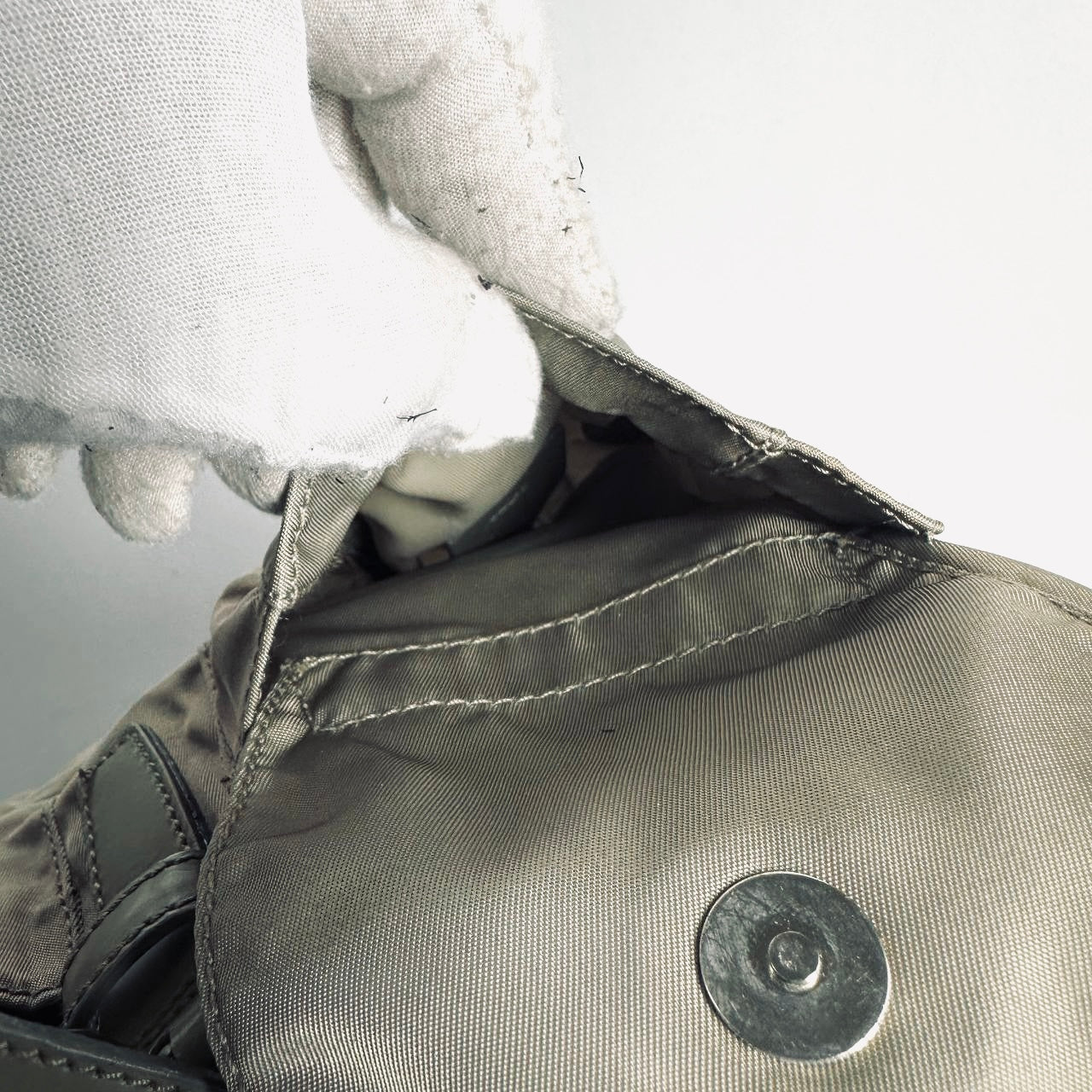 Prada Khaki Classic Logo Nylon & Leather Backpack Drawstring Bag