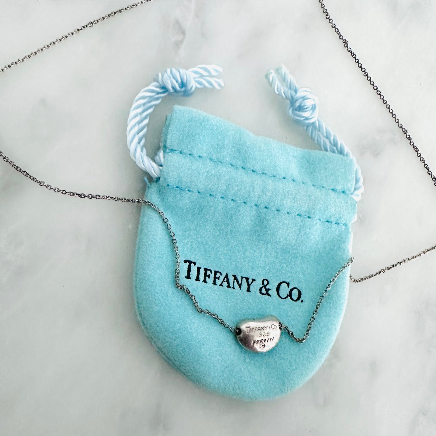 Tiffany & Co T&C Small Bean Pendant Classic 925 Sterling Silver Chain Necklace