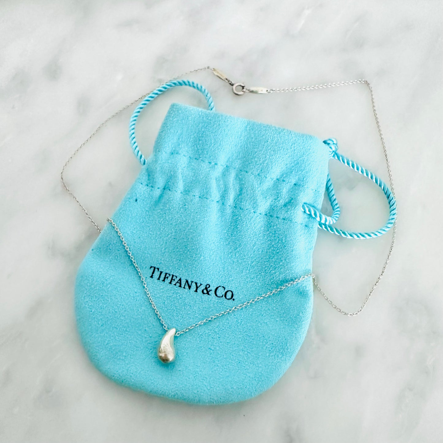 Tiffany & Co T&C Teardrop Pendant Classic Chain 925 Sterling Silver Necklace
