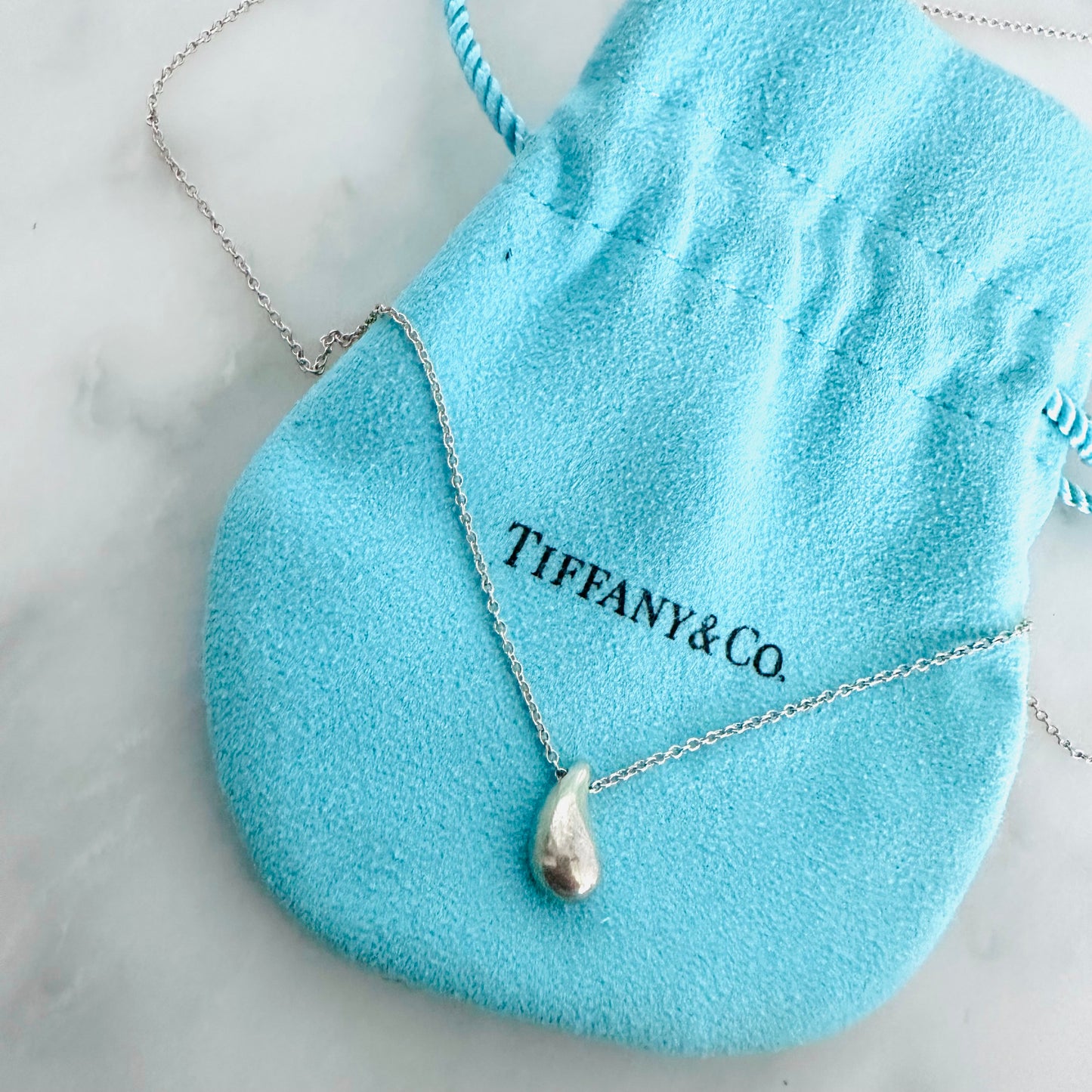 Tiffany & Co T&C Teardrop Pendant Classic Chain 925 Sterling Silver Necklace