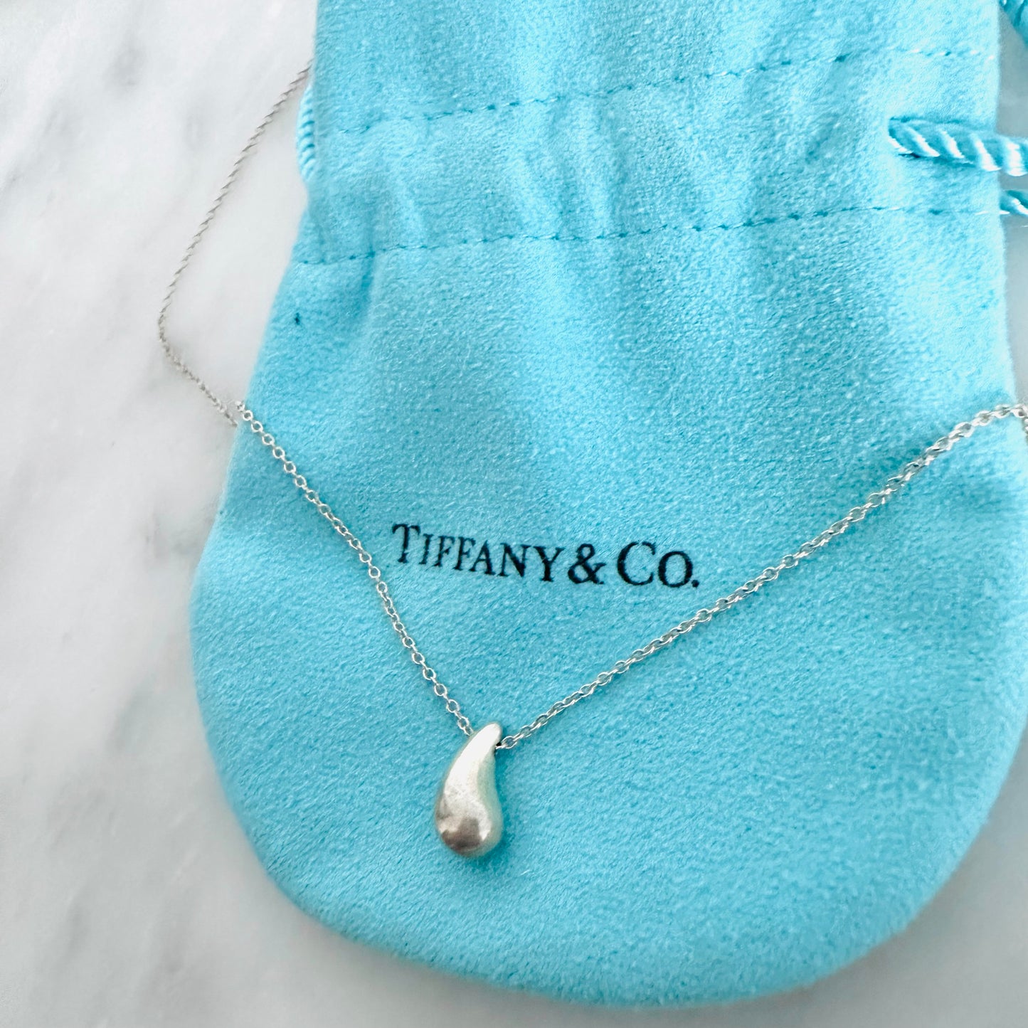 Tiffany & Co T&C Teardrop Pendant Classic Chain 925 Sterling Silver Necklace