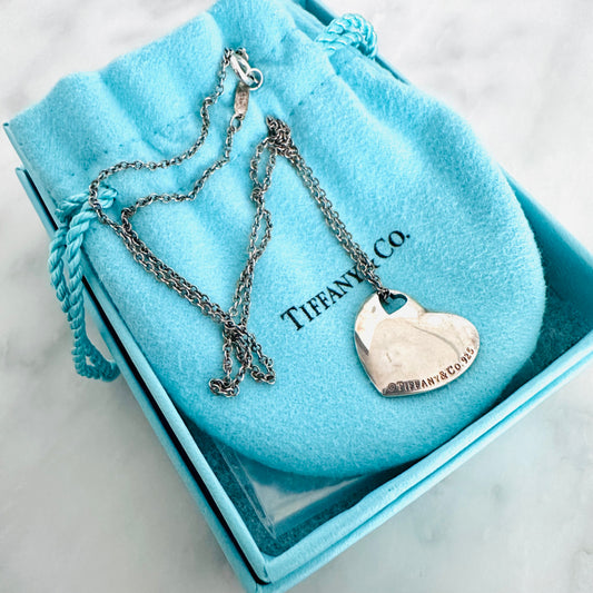Tiffany & Co T&C Double Heart Pendant Classic 925 Sterling Silver Chain Necklace
