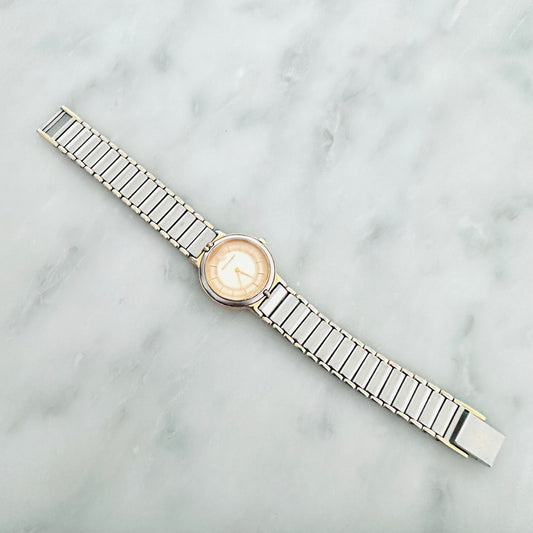 YSL Yves Saint Laurent Gold & Stainless Steel Round Monogram Logo Two Tone 23mm Quartz Watch