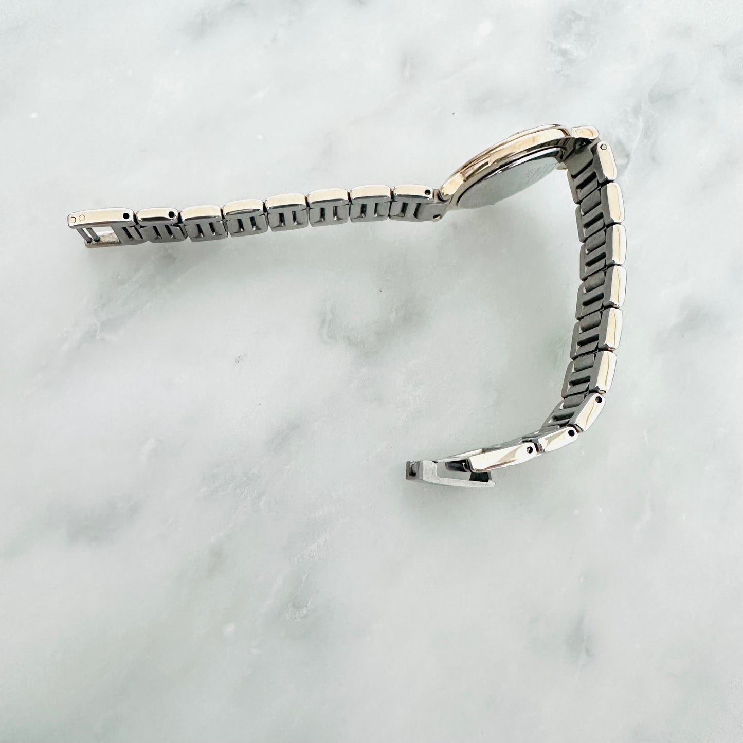 YSL Yves Saint Laurent White Dial Gold & Stainless Steel Round Two Tone Monogram Logo 24mm Quartz Watch
