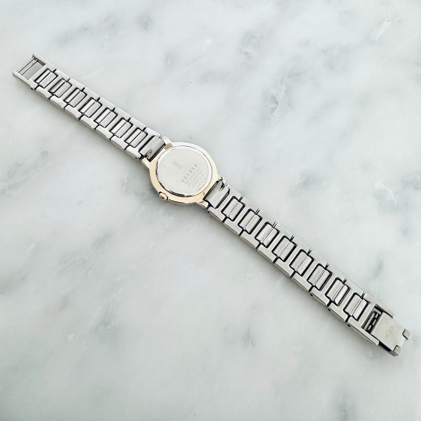 YSL Yves Saint Laurent White Dial Gold & Stainless Steel Round Two Tone Monogram Logo 24mm Quartz Watch