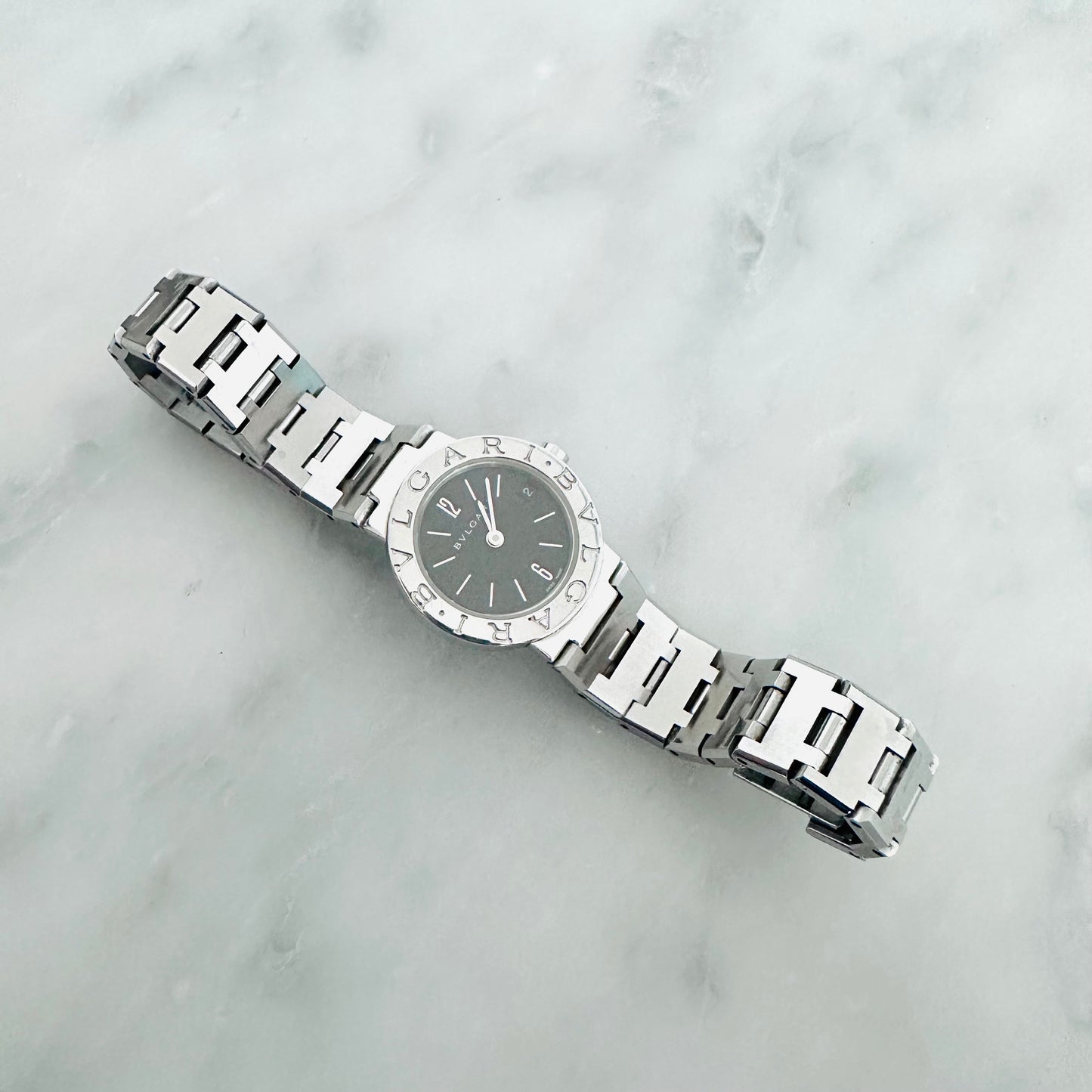 Bvlgari Bulgari Black Round Dial Stainless Steel 23mm Quartz Watch