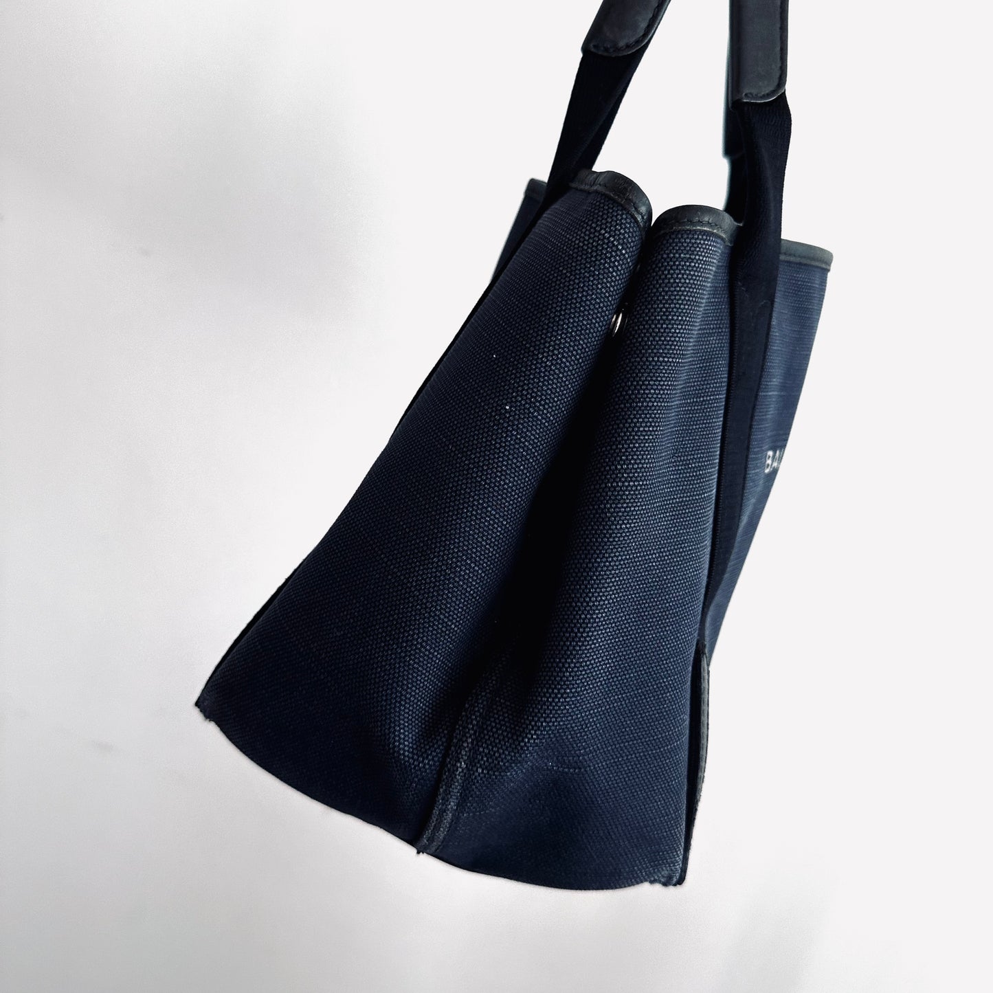 Balenciaga Cabas Navy Blue Denim Monogram Logo Small Shoulder Tote Bag With Pouch