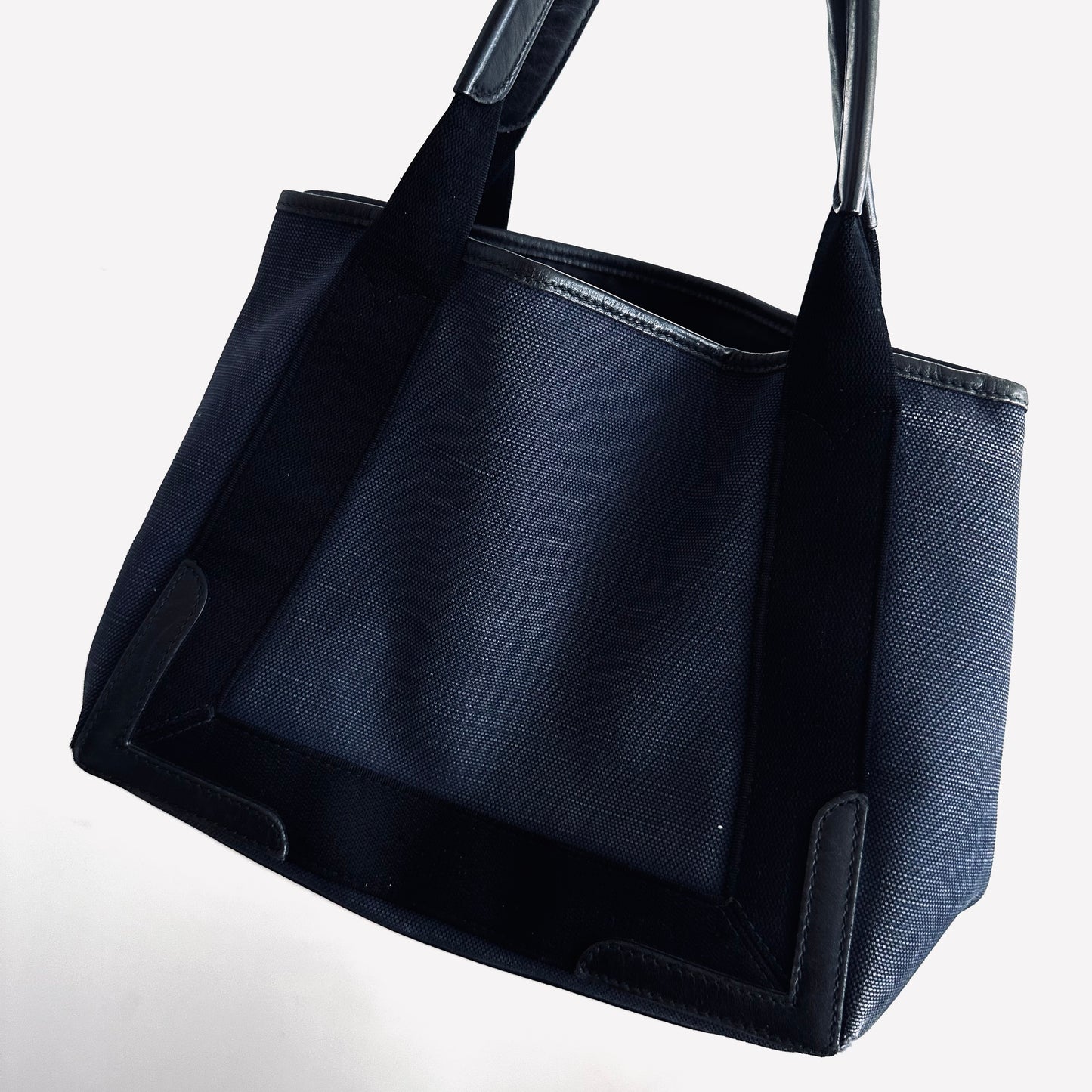 Balenciaga Cabas Navy Blue Denim Monogram Logo Small Shoulder Tote Bag With Pouch