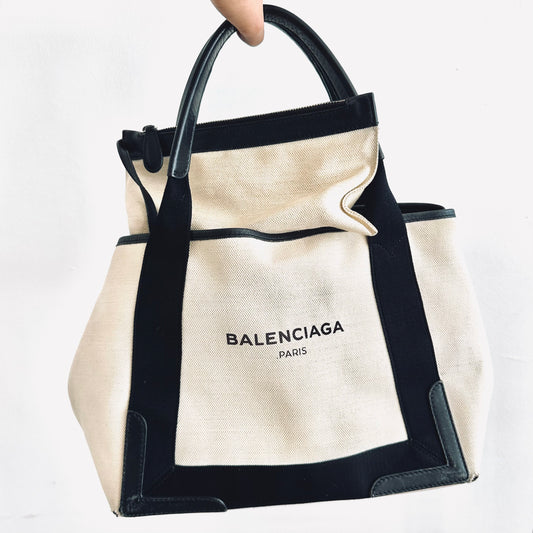 Balenciaga Cabas Black / White Logo Small S Shoulder Tote Bag with Pouch