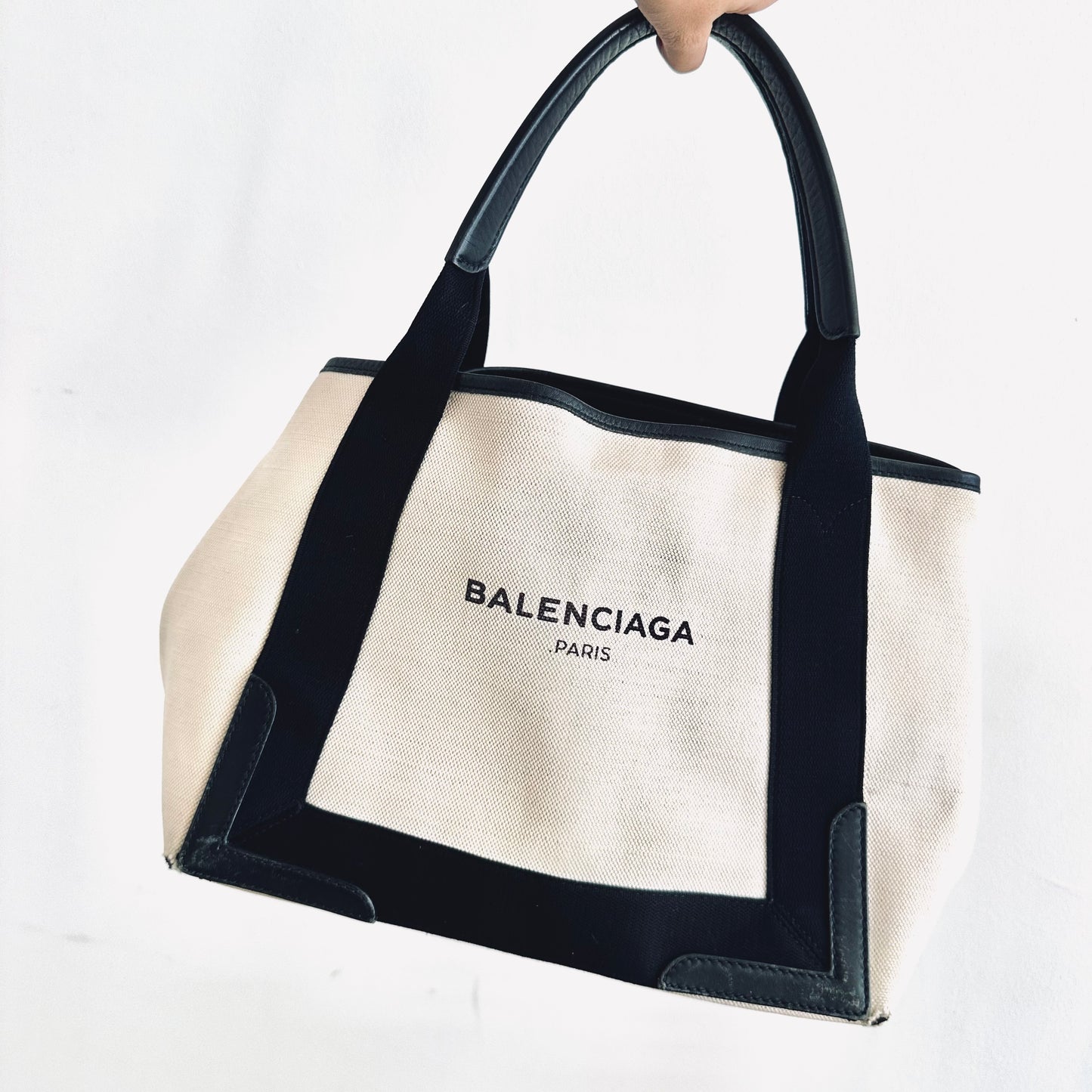 Balenciaga Cabas Black / White Logo Small S Shoulder Tote Bag with Pouch