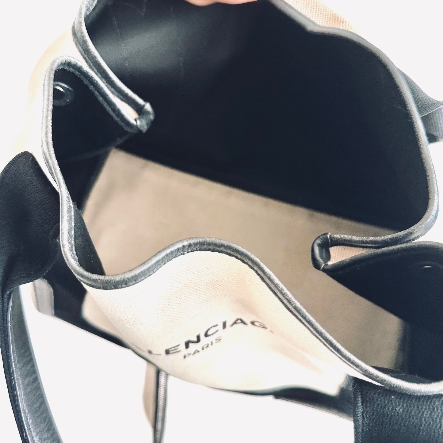 Balenciaga Cabas Black / White Logo Small S Shoulder Tote Bag with Pouch