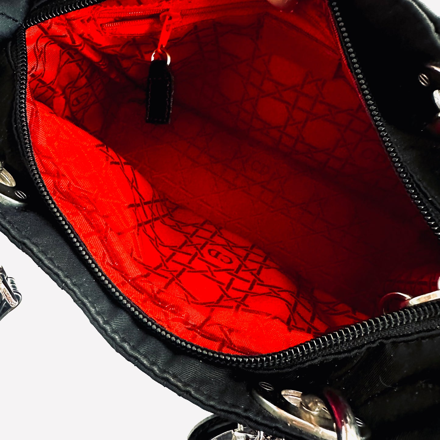 Christian Dior CD Medium Lady Dior 2-Way Black Cannage Quilted Fabric Top Handle Shopper Shoulder Sling Tote Bag