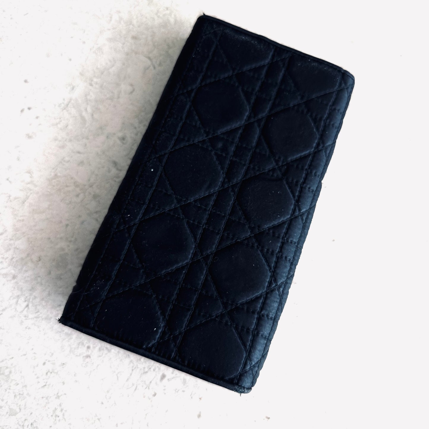 Christian Dior CD Lady Dior Charming Black Cannage Quilted Monogram Logo Nylon Flap Long Wallet