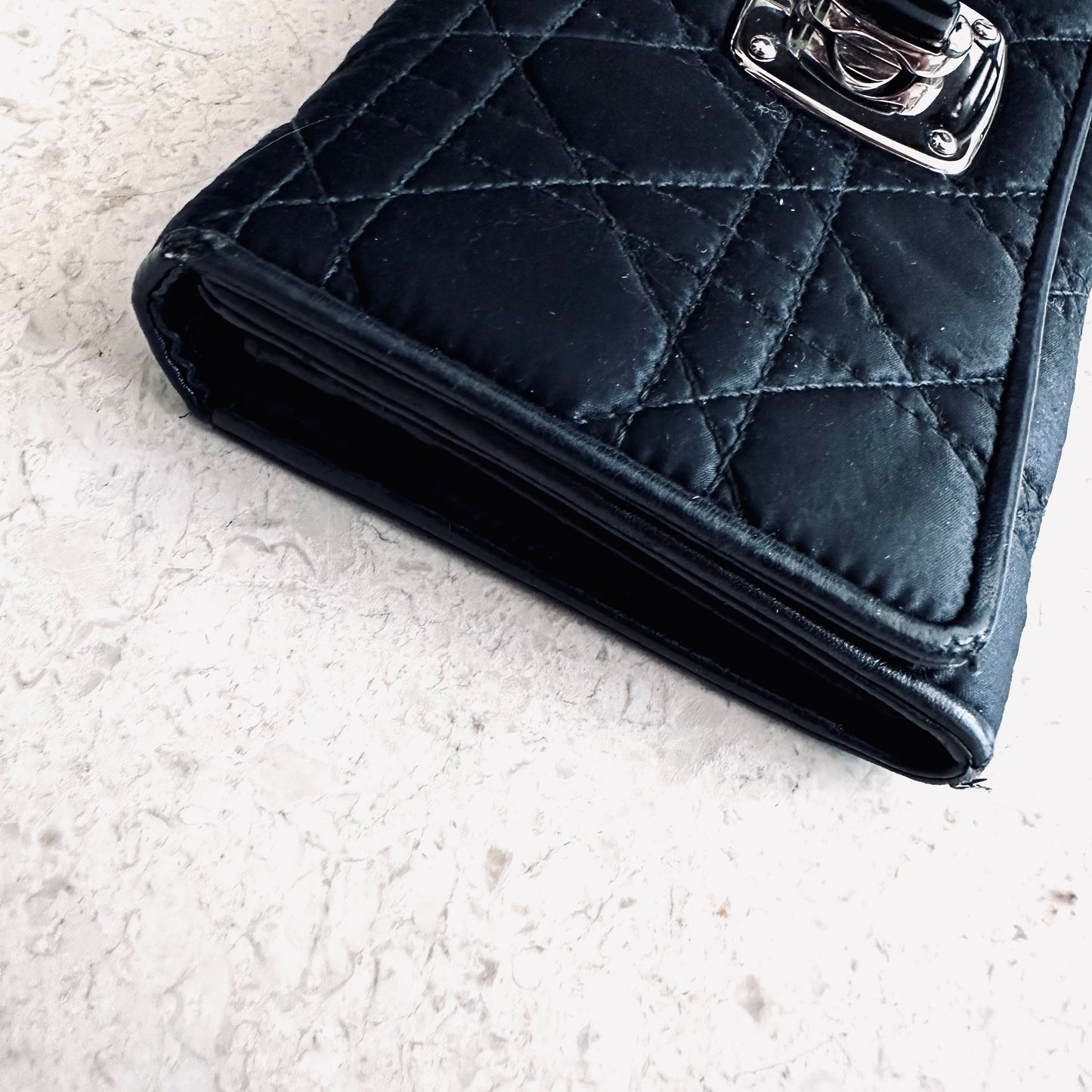 Christian Dior CD Lady Dior Charming Black Cannage Quilted Monogram Logo Nylon Flap Long Wallet