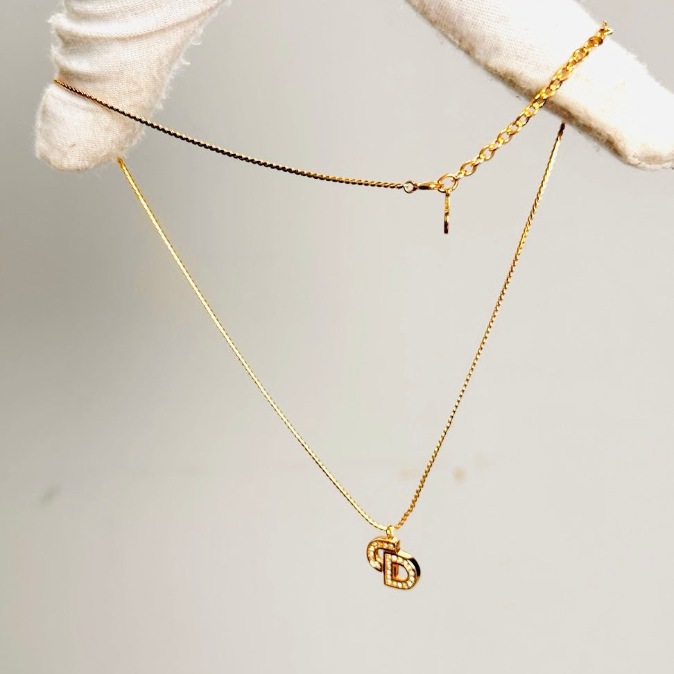 Christian Dior Giant Monogram Logo CD Gold & Crystals Necklace