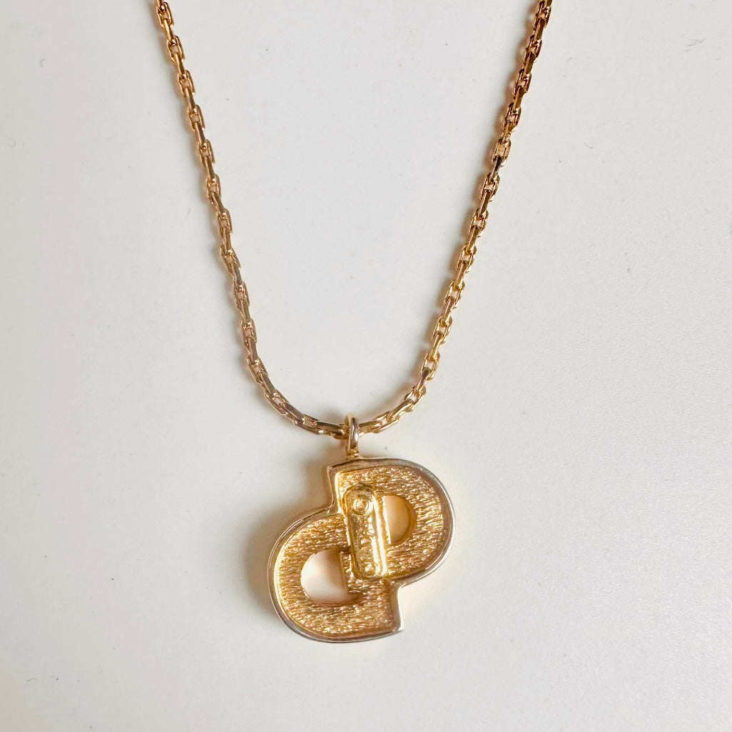 Christian Dior Giant Monogram Logo CD Gold & Crystals Necklace