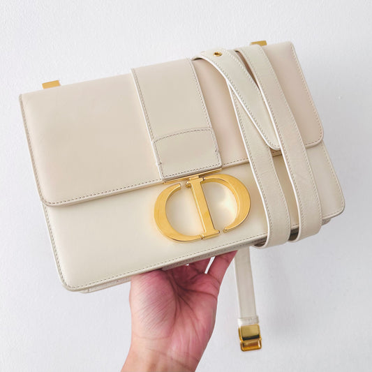 Christian Dior CD 30 Montaigne White Calfskin GHW Monogram Logo Flap Shoulder Sling Bag