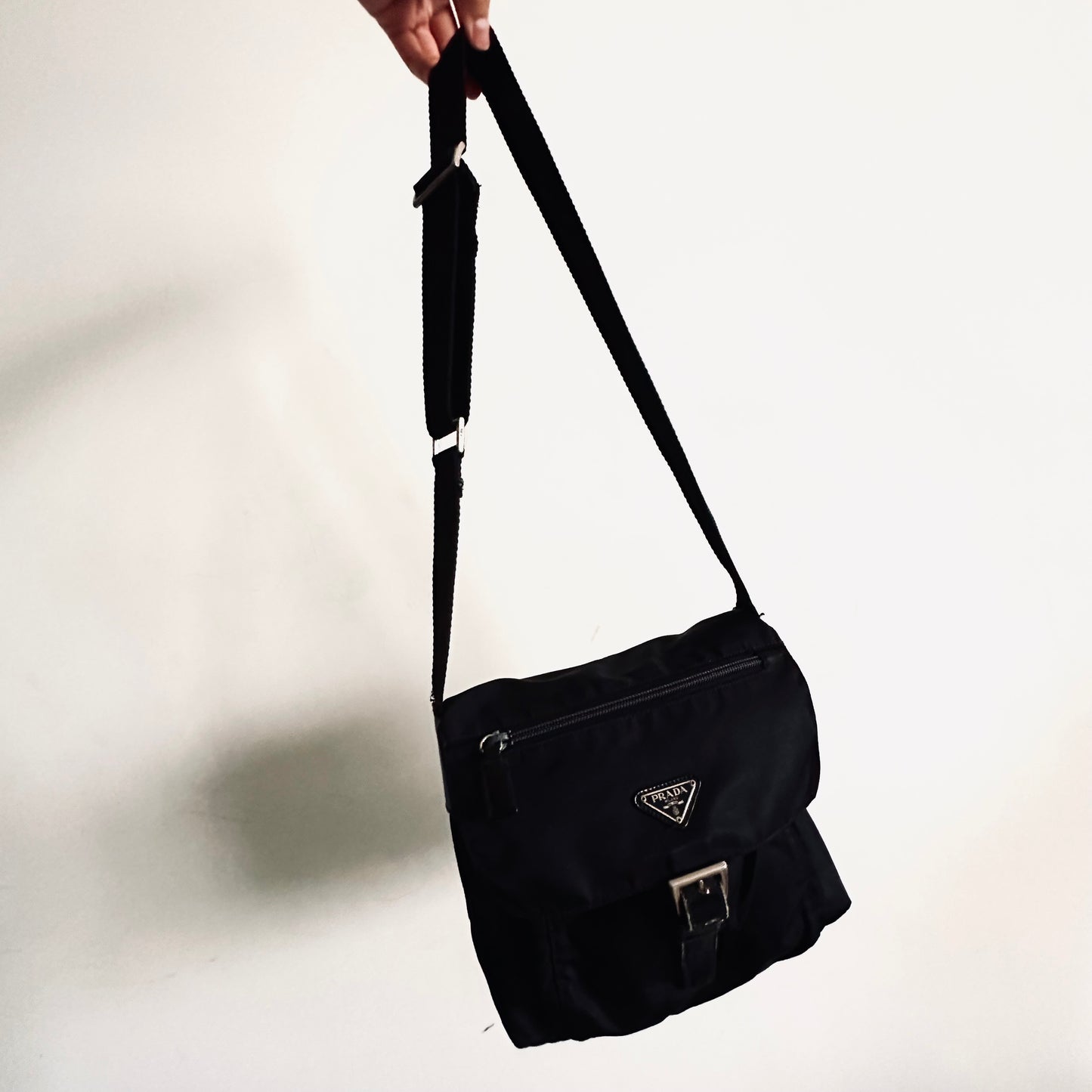 Prada Black Tessuto Logo Classic Nylon & Leather Flap Shoulder Sling Bag