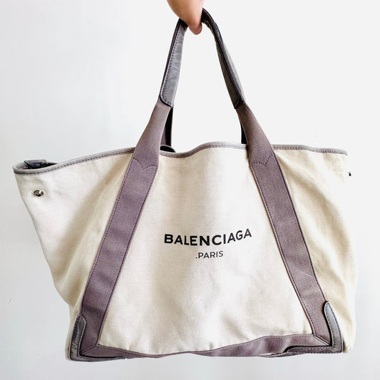 Balenciaga Cabas Grey / White Logo Medium M Shoulder Tote Bag with Pouch