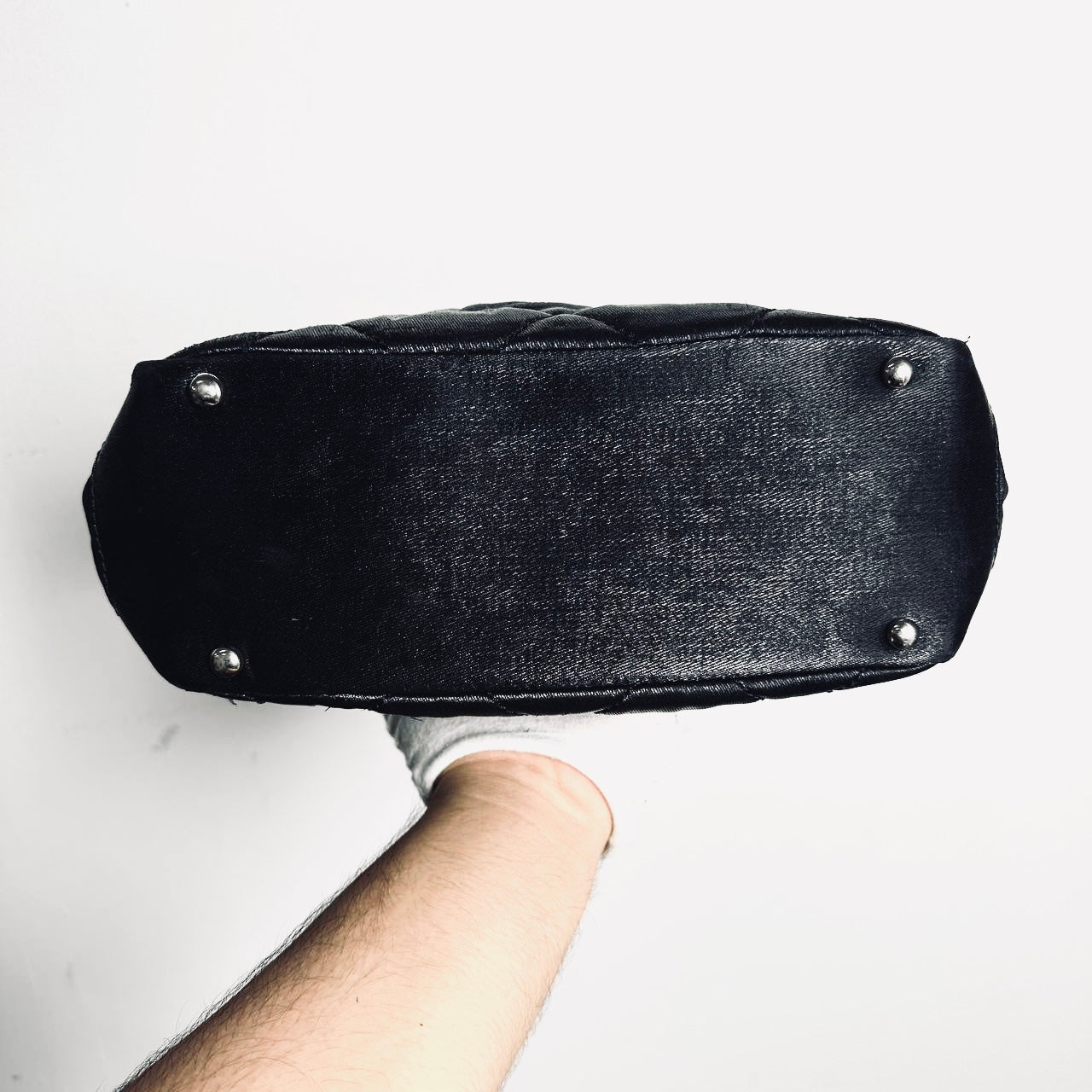 Chanel Black Paris Biarritz PM CC Monogram Logo Quilted Jersey & Leather Shopper Shoulder Tote Bag 11s