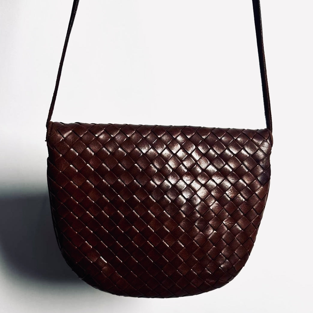 Bottega Veneta BV Dark Brown GHW Intrecciato Nappa Woven Leather Tassel Flap Mini Shoulder Sling Vintage Bag