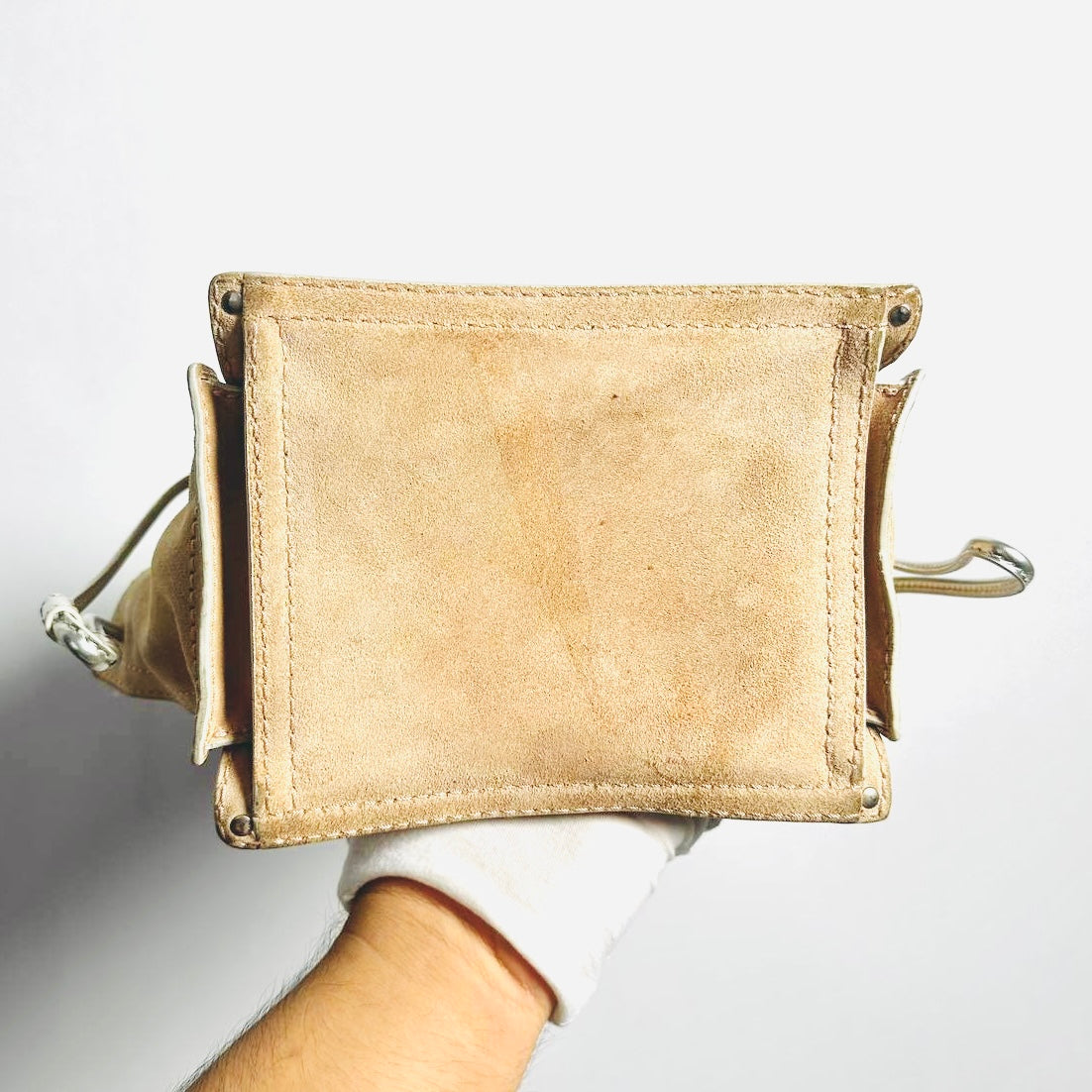 Loewe Taupe Beige Giant Silver Anagram Logo Monogram Suede Leather Shopper Shoulder Bucket Tote Bag