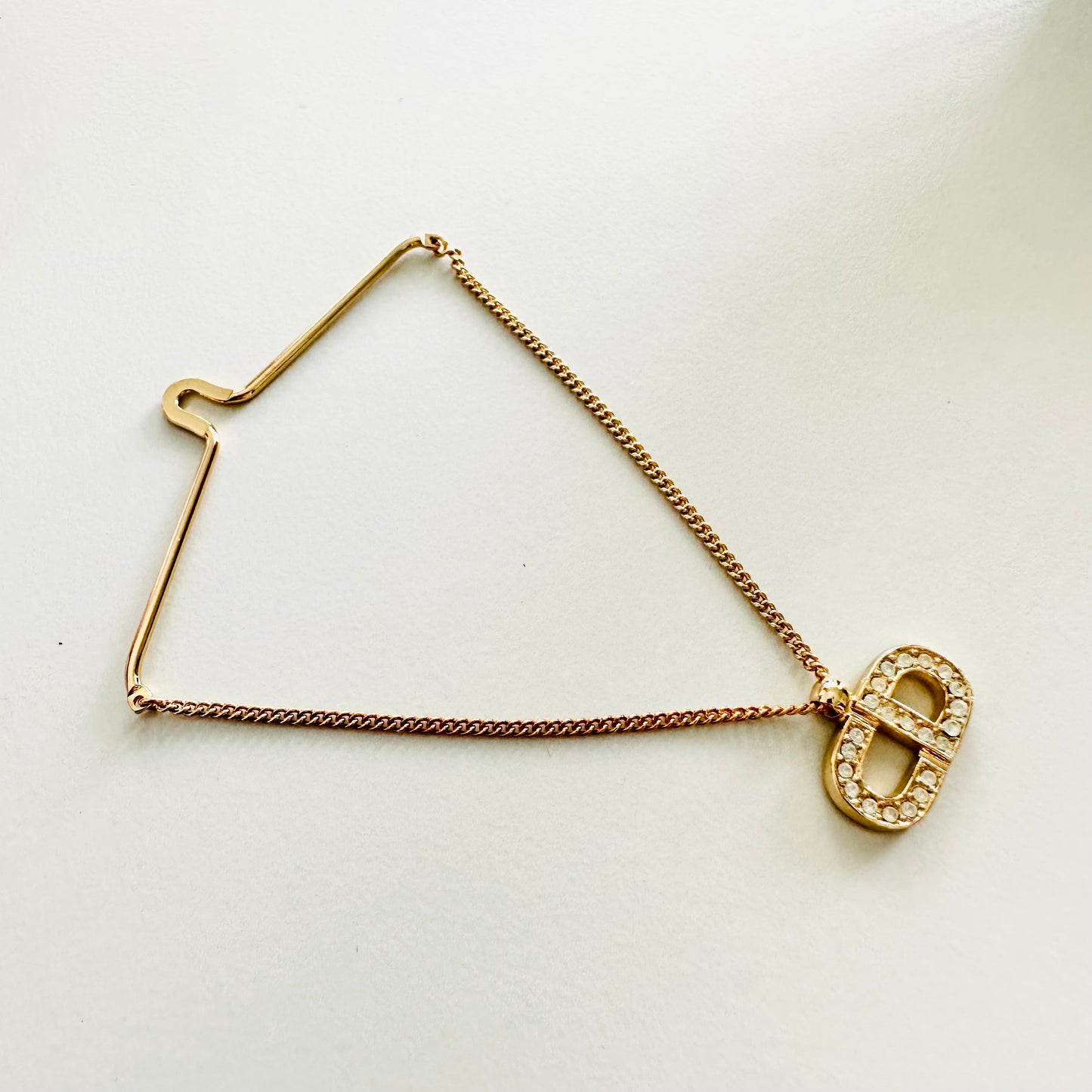 Christian Dior CD Gold Monogram Logo Signature Crystals Hanging Charm Chain