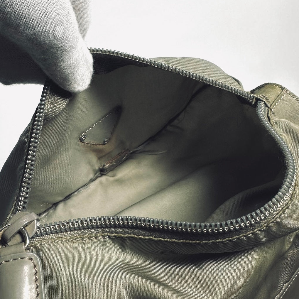 Prada Sage Green Khaki Tessuto Monogram Logo Nylon & Leather Flap Shoulder Sling Bag